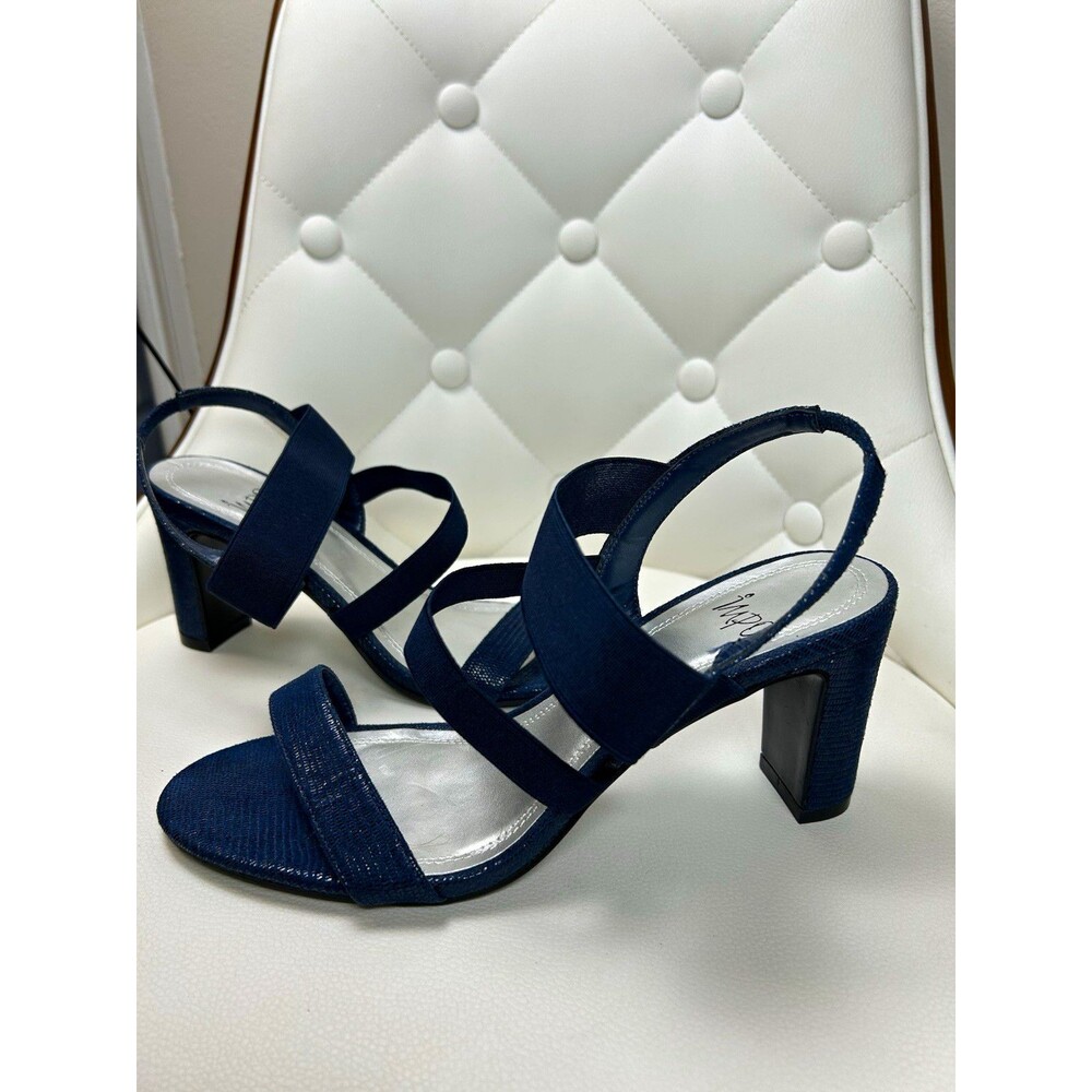 Impo Vixie Women's Navy Blue Elastic Strappy Sandals 9W Dress 3” Block Heel